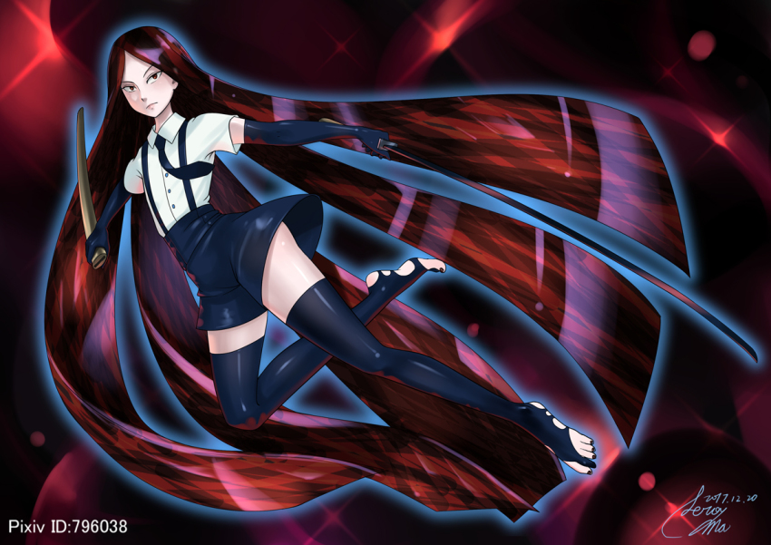 absurdly_long_hair, androgynous, black_gloves, black_socks, bort, elbow_gloves, gem_uniform_(houseki_no_kuni), gender_request