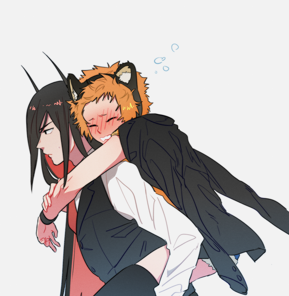 1boy, 1girl, aira_kanae, alternate_costume, animal_ears, black_hair, blush, carrying