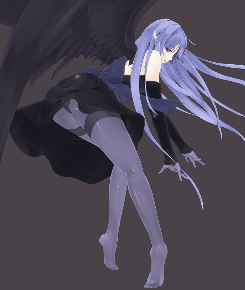 1girl, ass, black-winged_magician, black_panties, bow, dress, duel_monster, elbow_gloves