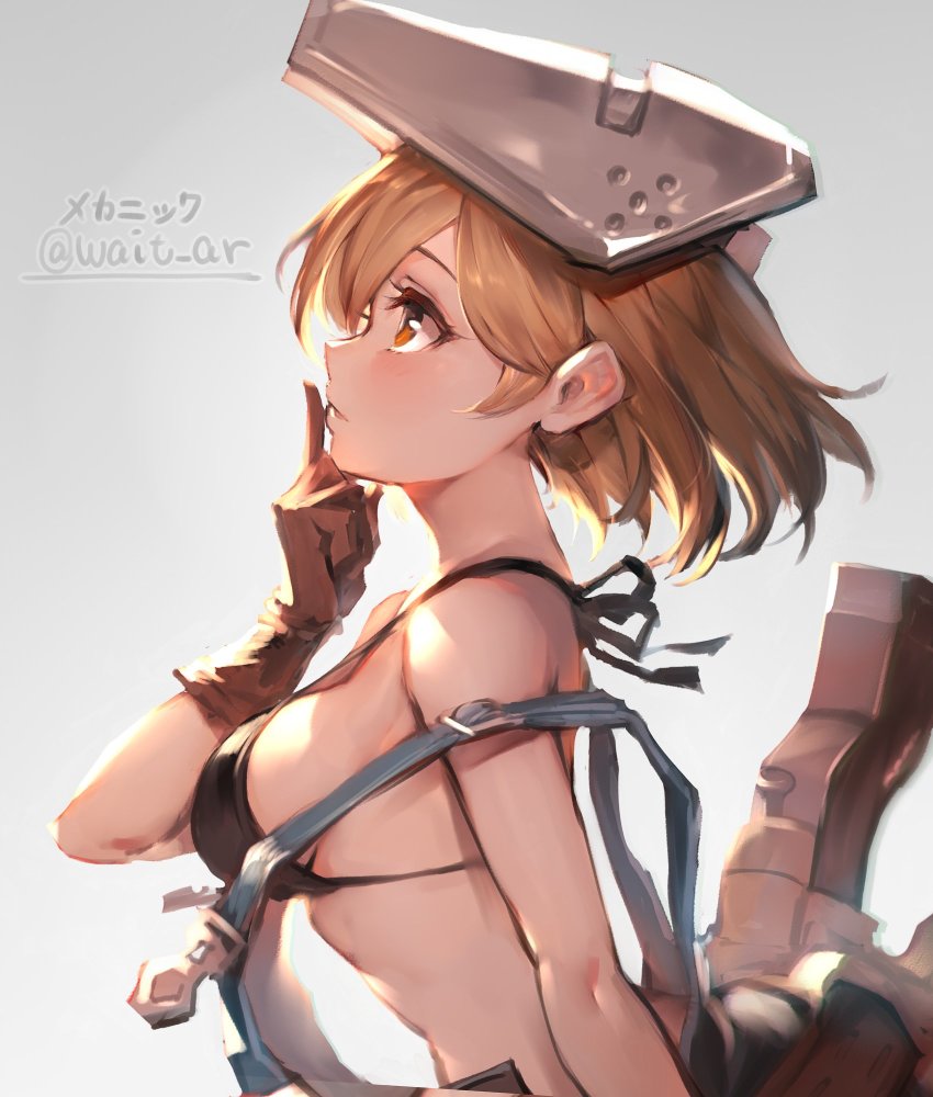 1girl, bad_id, bad_twitter_id, bare_shoulders, bikini, blonde_hair, brown_eyes, djeeta_(granblue_fantasy)