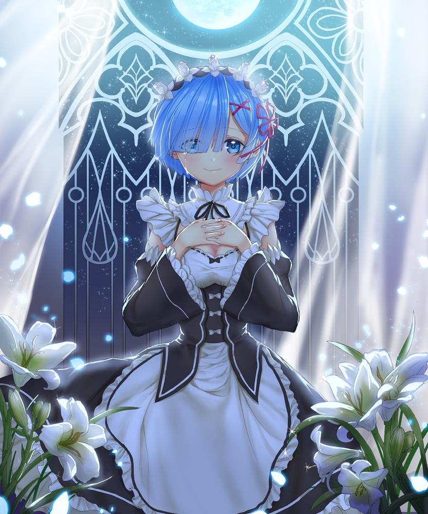 10s, 1girl, blue_eyes, blue_hair, breasts, cleavage, detached_sleeves, female_focus