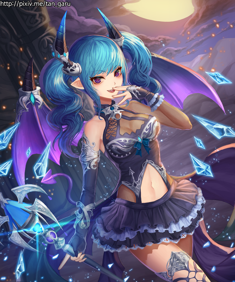 1girl, :d, bare_shoulders, black_gloves, black_skirt, blue_hair, breasts, brown_legwear