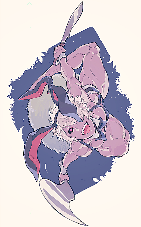 1boy, animal_ears, black_footwear, black_sclera, rabbit_ears, rabbit_tail, colored_sclera, dual_wielding