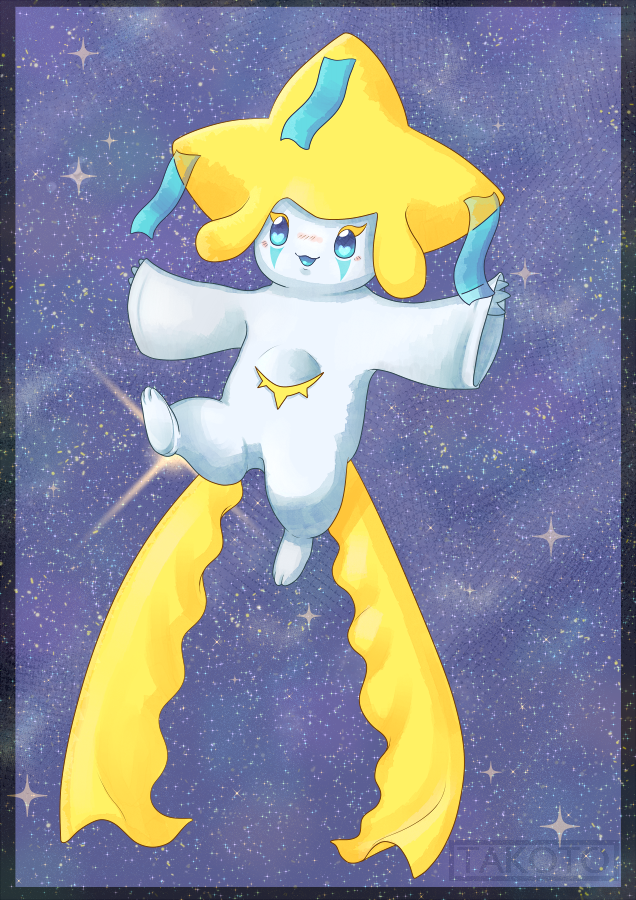 arms_up, artist_name, blue_eyes, blush, border, feet, full_body, gen_3_pokemon