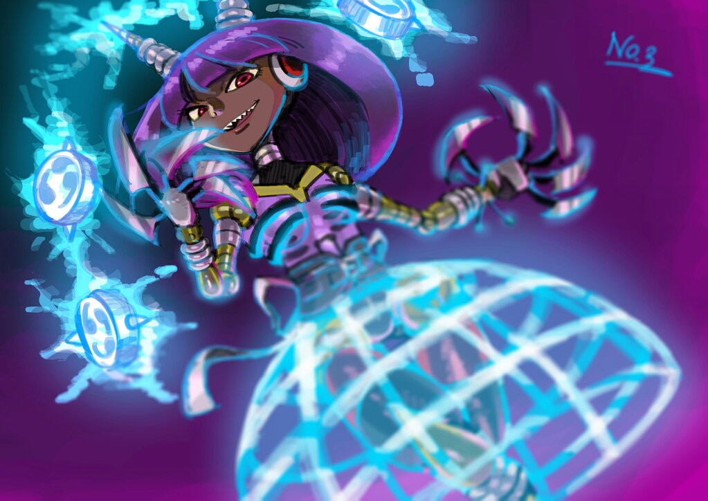 1girl, android, antennae, bob_cut, breasts, claws, dynatron_(mighty_no._9), electricity