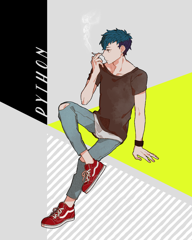 1boy, alternate_costume, bad_id, bad_pixiv_id, blue_hair, bracelet, character_name, cigarette
