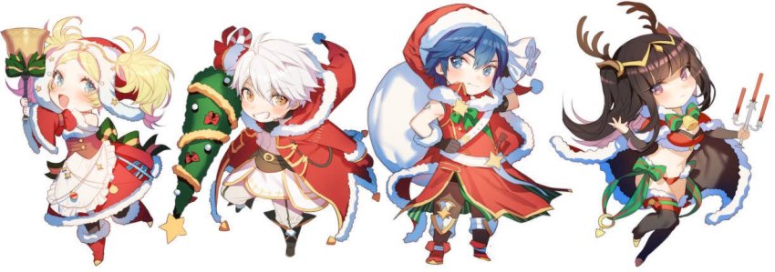 2boys, 2girls, bare_shoulders, bikini, black_hair, blonde_hair, blue_eyes, blue_hair