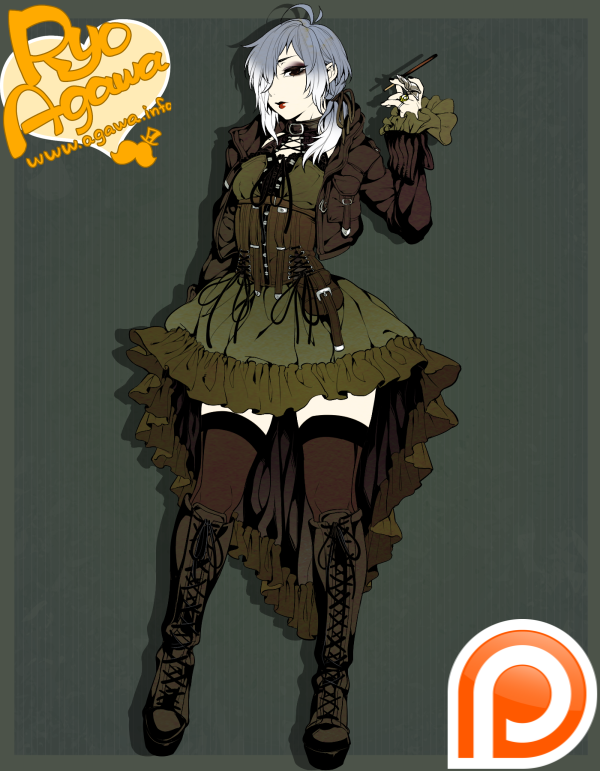 1girl, agawa_ryou, amemiya_tamae, bad_id, bad_tumblr_id, black_boots, boots, cigar