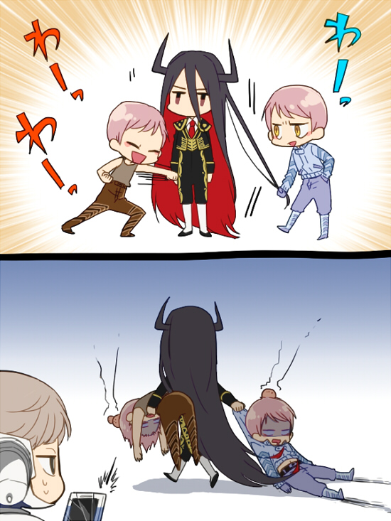 4boys, artist_request, black_hair, chibi, horns, juuni_taisen, kashii_eiji, long_hair