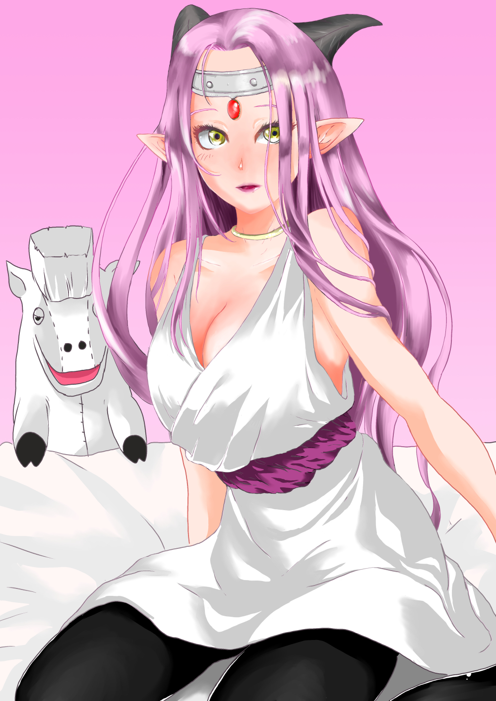 1girl, blush, breasts, cleavage, dragon_quest, dragon_quest_x, estella_(dq10), female_focus