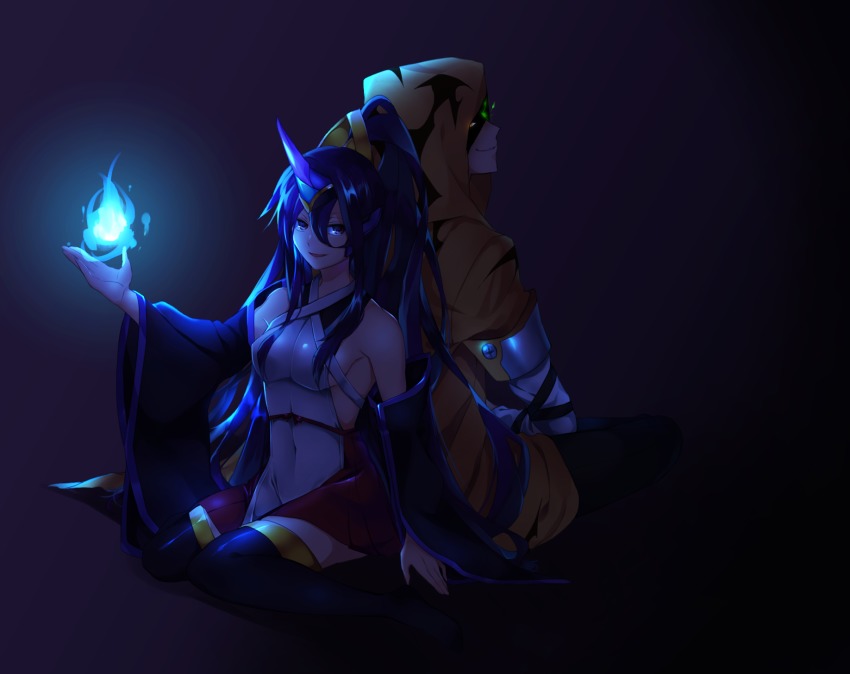 1boy, 1girl, back-to-back, bad_id, bad_pixiv_id, blazblue, blazblue:_chronophantasma, breasts