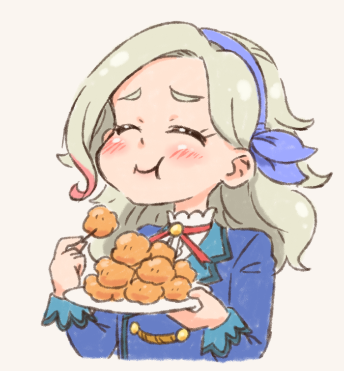 1girl, aikatsu!, aikatsu!_(series), blush, chicken_(food), closed_eyes, commentary, eating