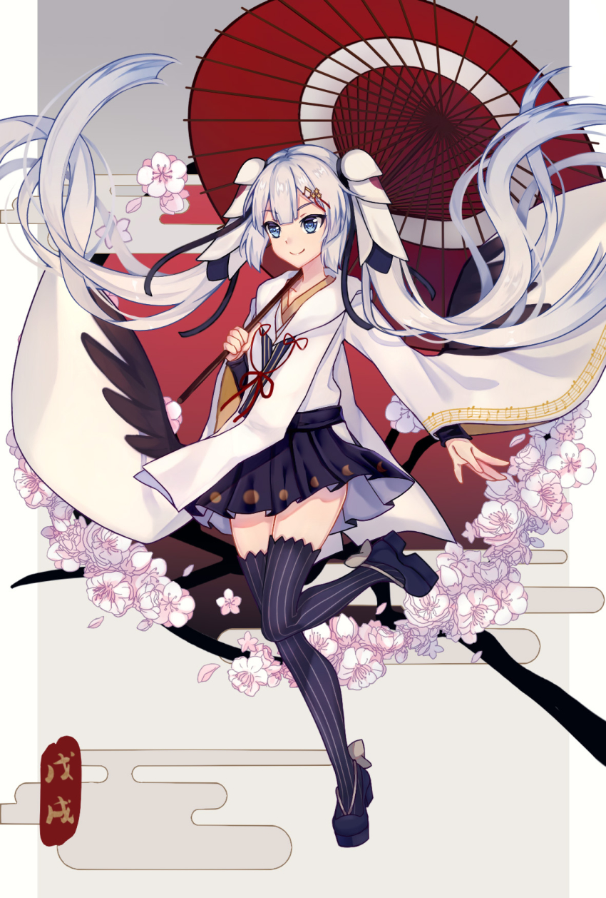 1girl, akipiz, bad_id, bad_pixiv_id, blue_eyes, blue_hair, cherry_blossoms, female_focus