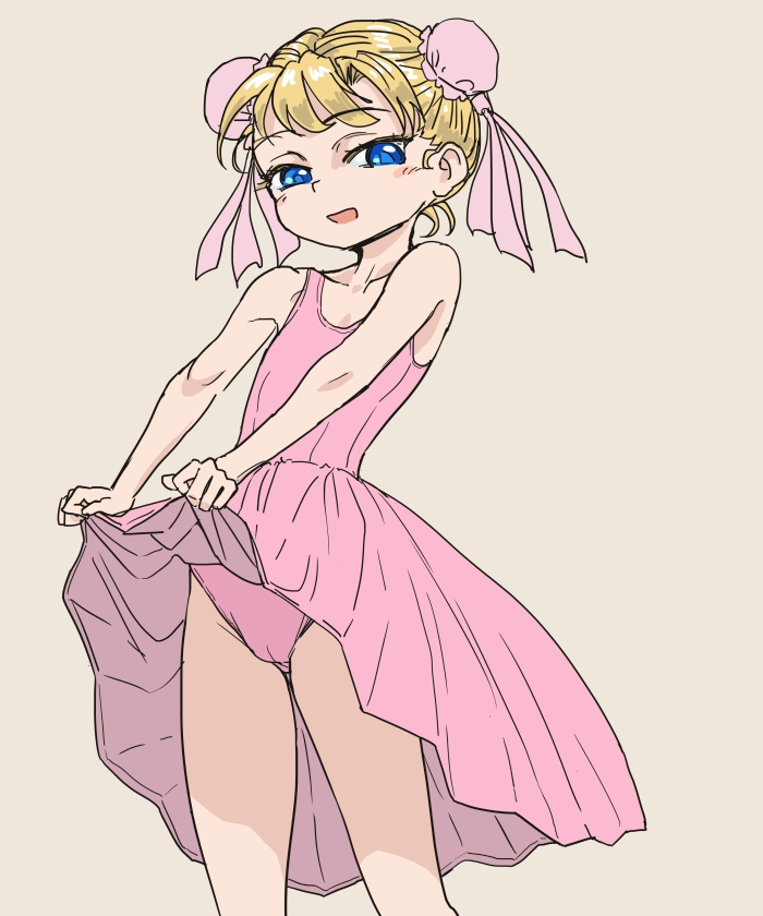 1girl, blonde_hair, blue_eyes, cameltoe, chrono_cross, clothes_lift, commentary_request, dress