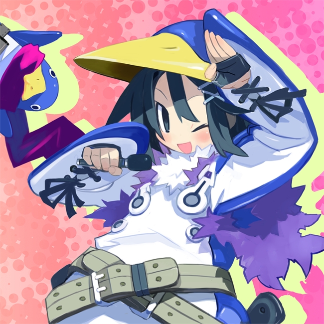 1girl, asagiri_asagi, belt, bird, cosplay, disgaea, female_focus, fingerless_gloves