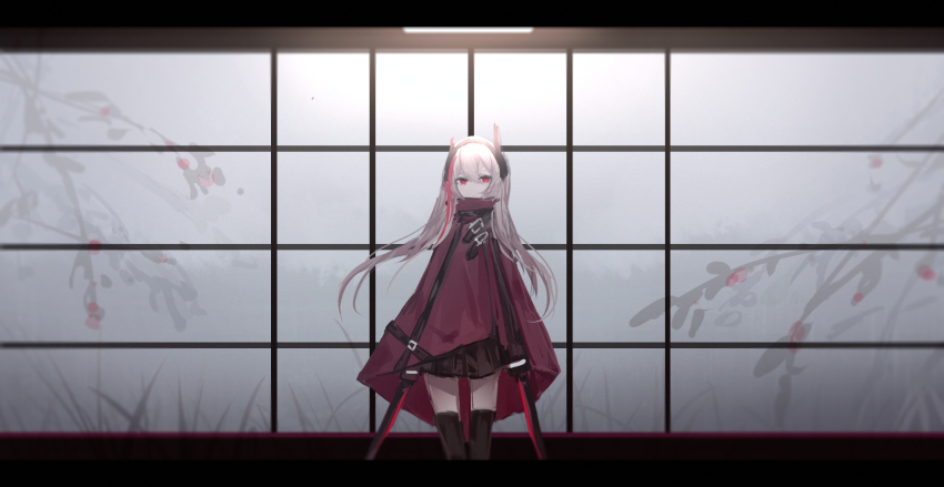 1girl, alternate_costume, belt, black_skirt, black_thighhighs, breasts, buckle, coat