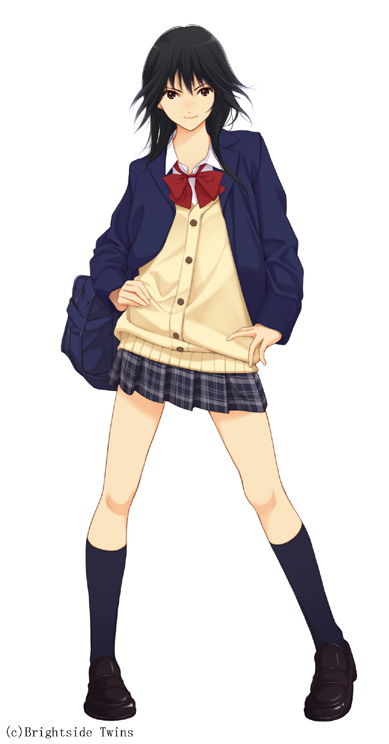 1girl, blazer, cardigan, collared_shirt, female_focus, hands_on_own_hips, hatsukoi_limited, jacket