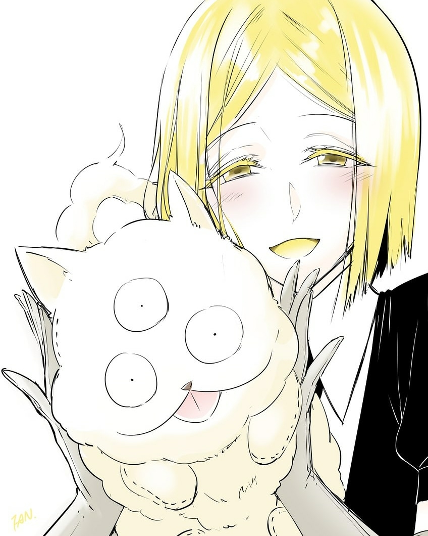 androgynous, blonde_hair, blush, elbow_gloves, f.w.zholic, gem_uniform_(houseki_no_kuni), gender_request, gloves