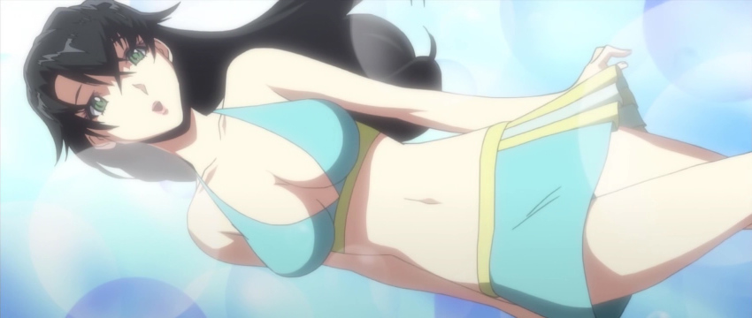 00s, 1girl, anime_screenshot, bikini, black_hair, breasts, cleavage, female_focus