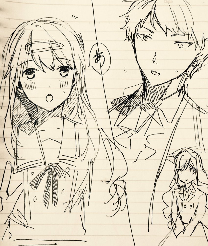 1boy, 1girl, doll, ensemble_stars!, frilled_necktie, hair_ornament, highres, itsuki_shu