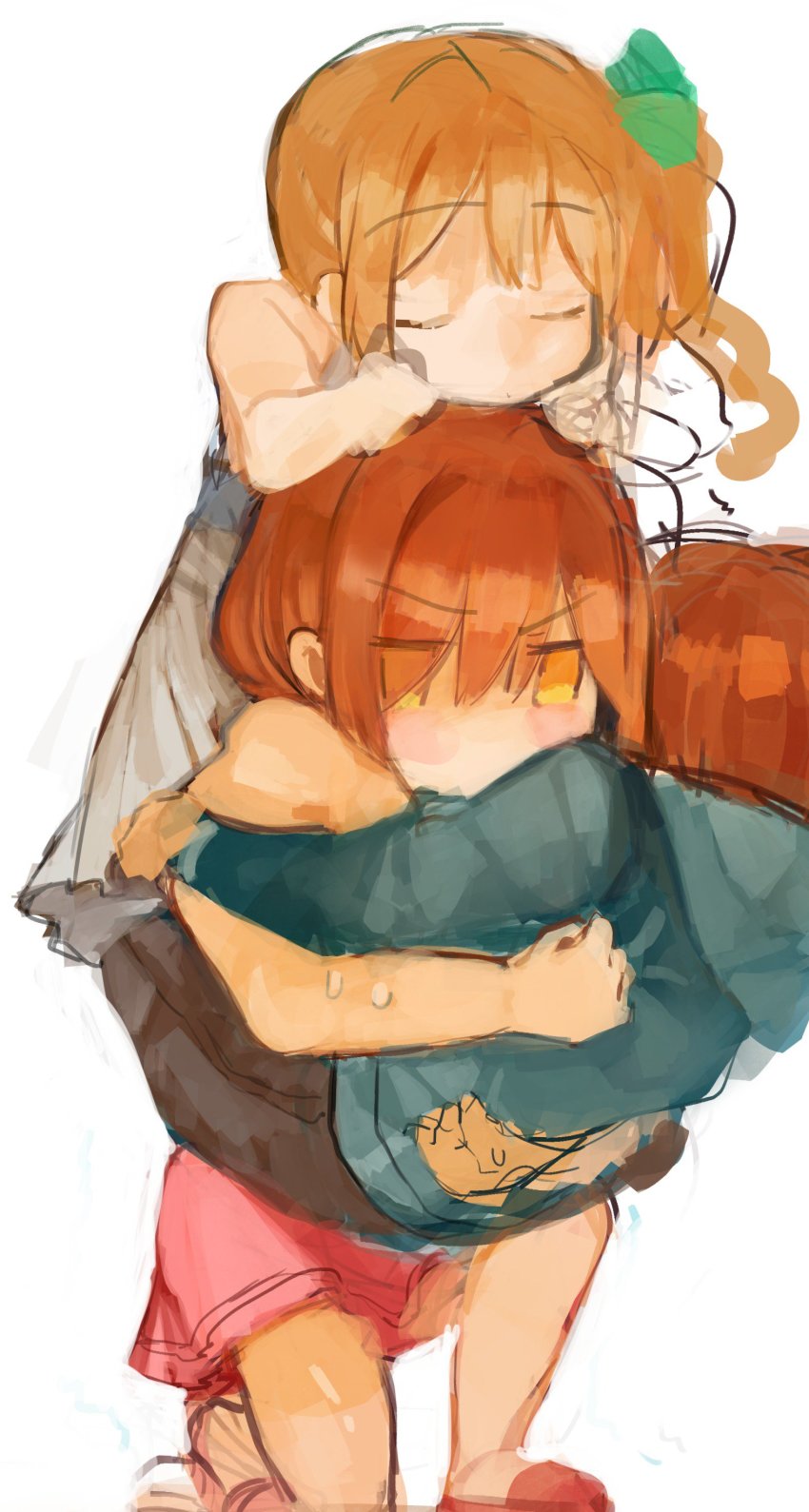 1boy, 2girls, absurdres, anzu_(ensemble_stars!), brother_and_sister, carrying, child, dress