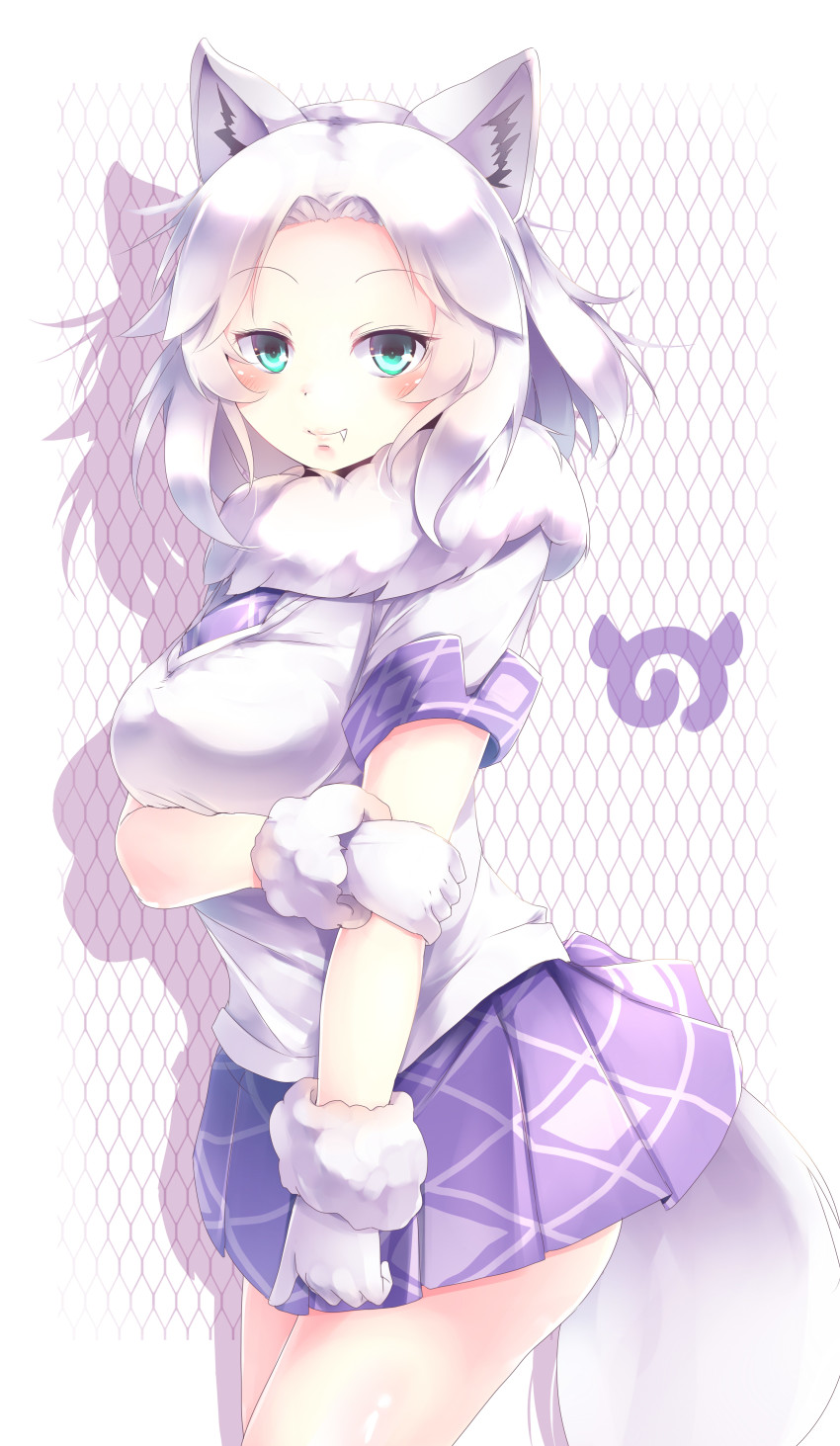 10s, 1girl, absurdres, animal_ears, aqua_eyes, commentary_request, cowboy_shot, fang