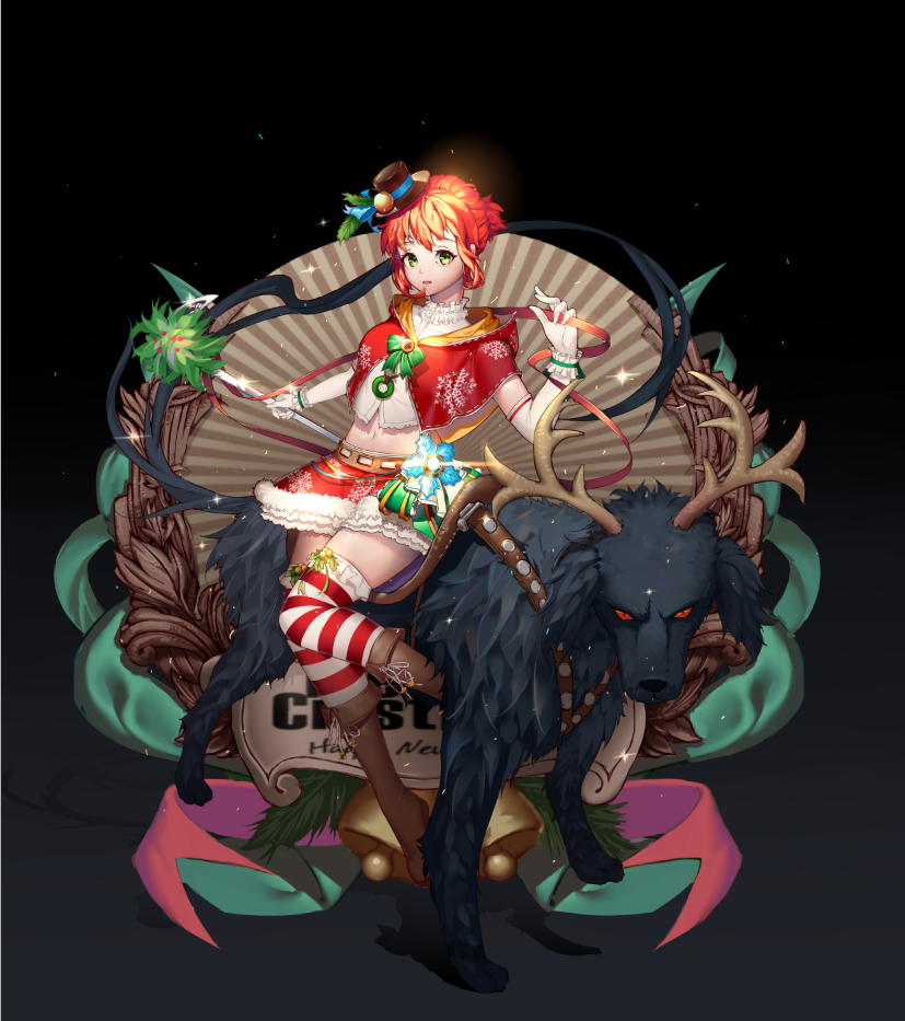 1boy, 1girl, animal, antlers, christmas, dog, green_hair, hat