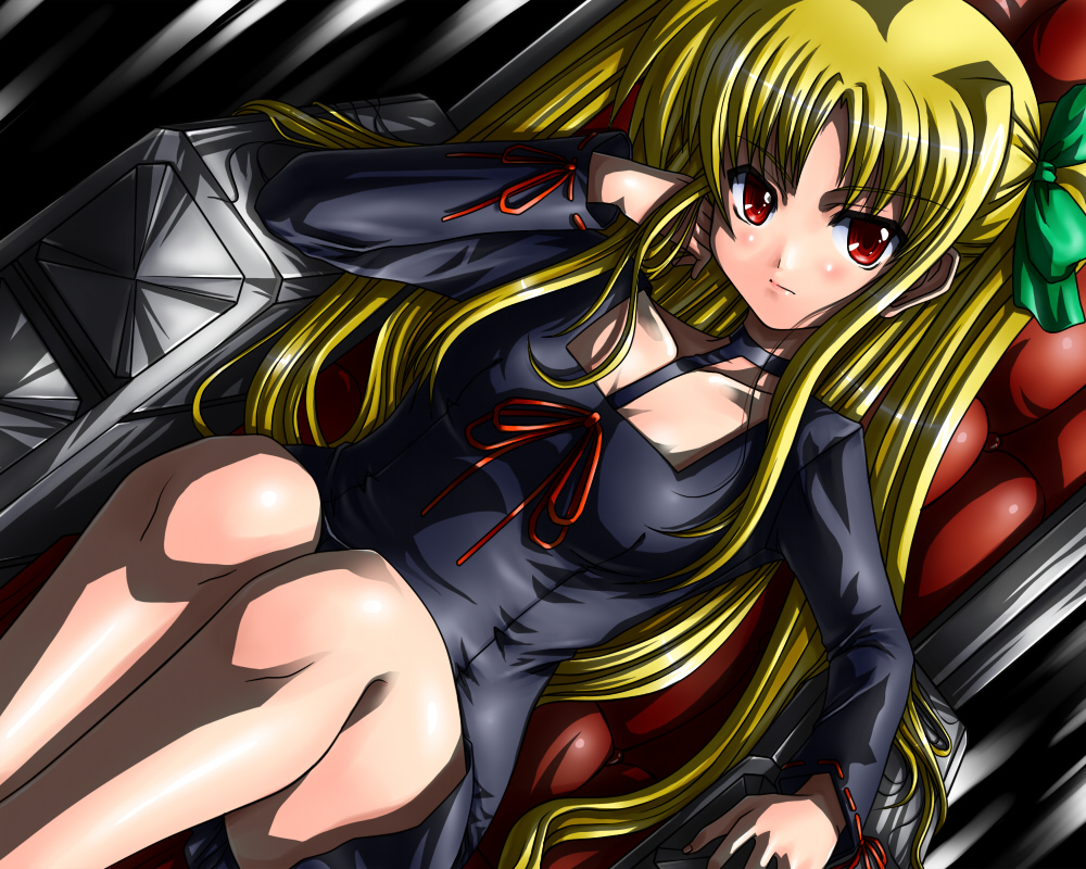 00s, alicia_testarossa, blonde_hair, dress, fate_testarossa, gao_(artist), gao_(naodayo), hair_ribbon