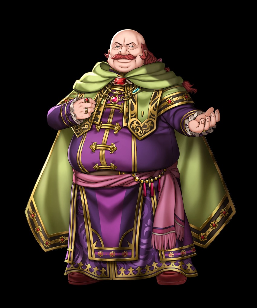 1boy, bald, cape, facial_hair, fat, fat_man, fire_emblem, fire_emblem:_radiant_dawn