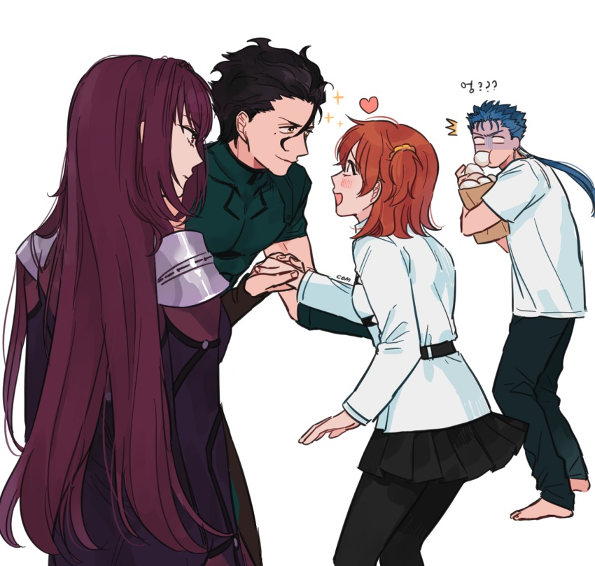 ahoge, armor, black_pantyhose, blue_hair, bodysuit, com_(com0107), cu_chulainn_(casual_wear)_(fate), cu_chulainn_(fate)