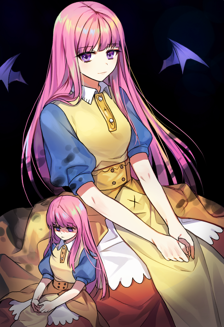 1girl, bat_wings, blunt_bangs, detached_wings, doll, dress, female_focus, gijang