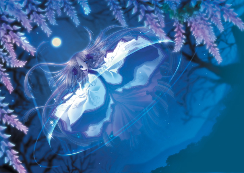 00s, brown_hair, carnelian, flower, fujihime, highres, japanese_clothes, long_hair