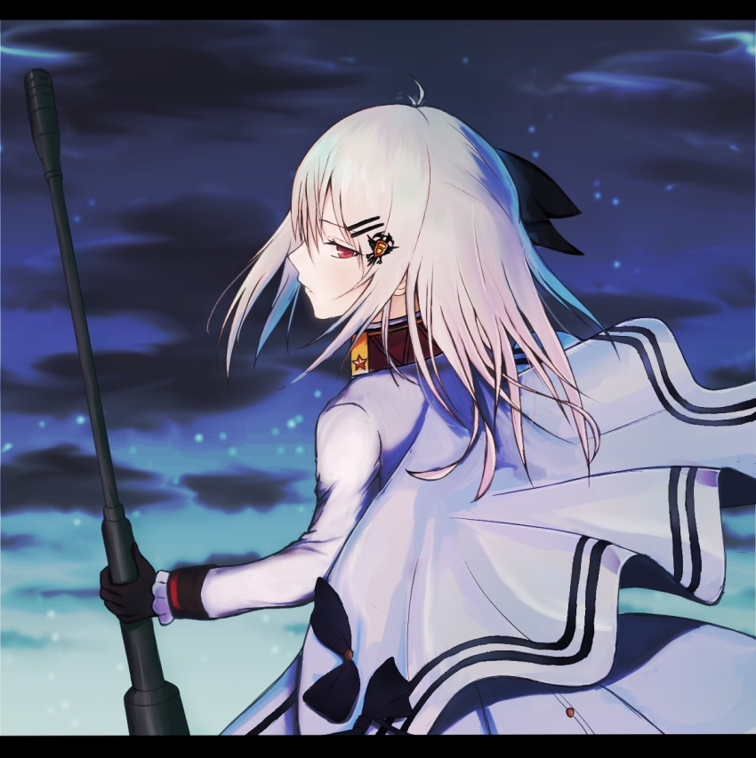 1girl, ahoge, anti-materiel_rifle, arm_support, artist_name, bad_id, bad_pixiv_id, black_bow