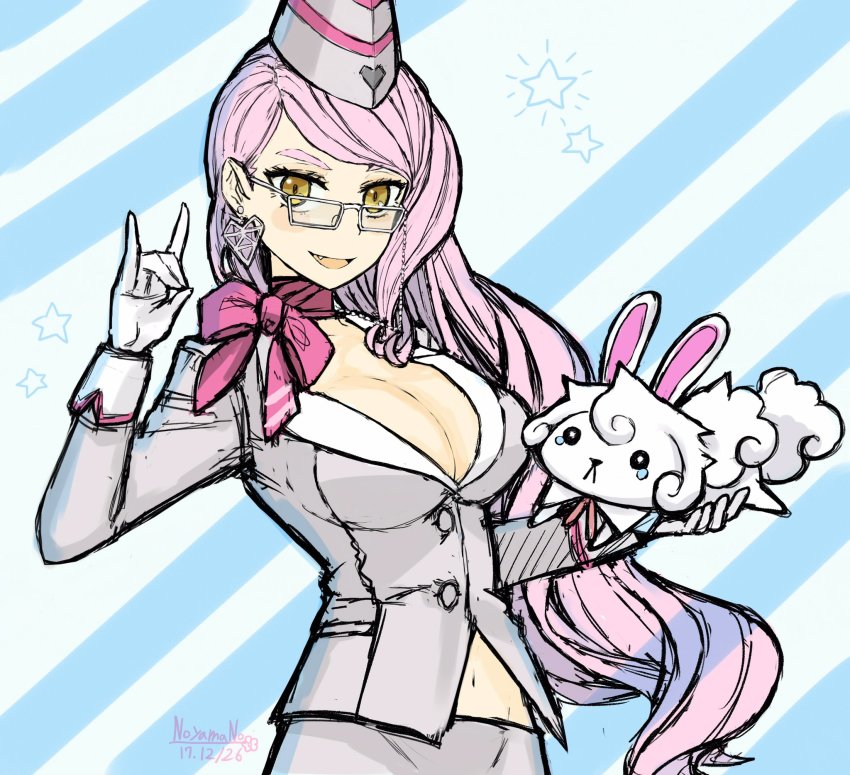 1girl, artist_name, blush, breasts, carrying, choker, cleavage, commentary_request