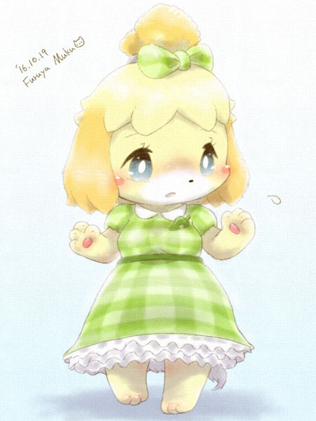 1girl, alternate_costume, animal_crossing, animal_ears, animal_hands, artist_name, barefoot, bell