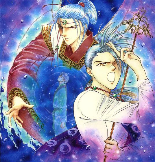 1990s_(style), 2boys, :o, brown_eyes, chichiri, chichiri_(fushigi_yuugi), cloak, eyepatch