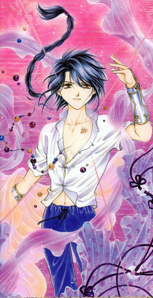 1990s_(style), 1boy, beads, bracer, braid, fushigi_yuugi, male_focus, mole