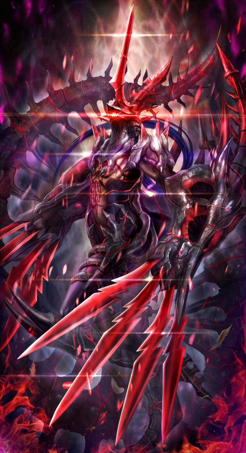 1boy, absurdres, armor, armored_boots, blue_hair, boots, chest_tattoo, cu_chulainn_(fate)