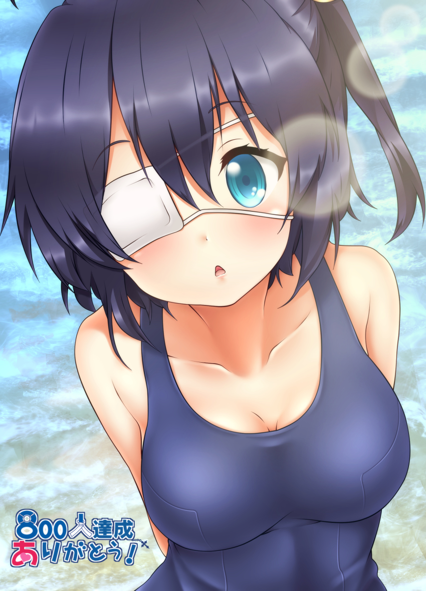10s, 1girl, :<, absurdres, ahoge, arms_behind_back, bare_shoulders, black_hair