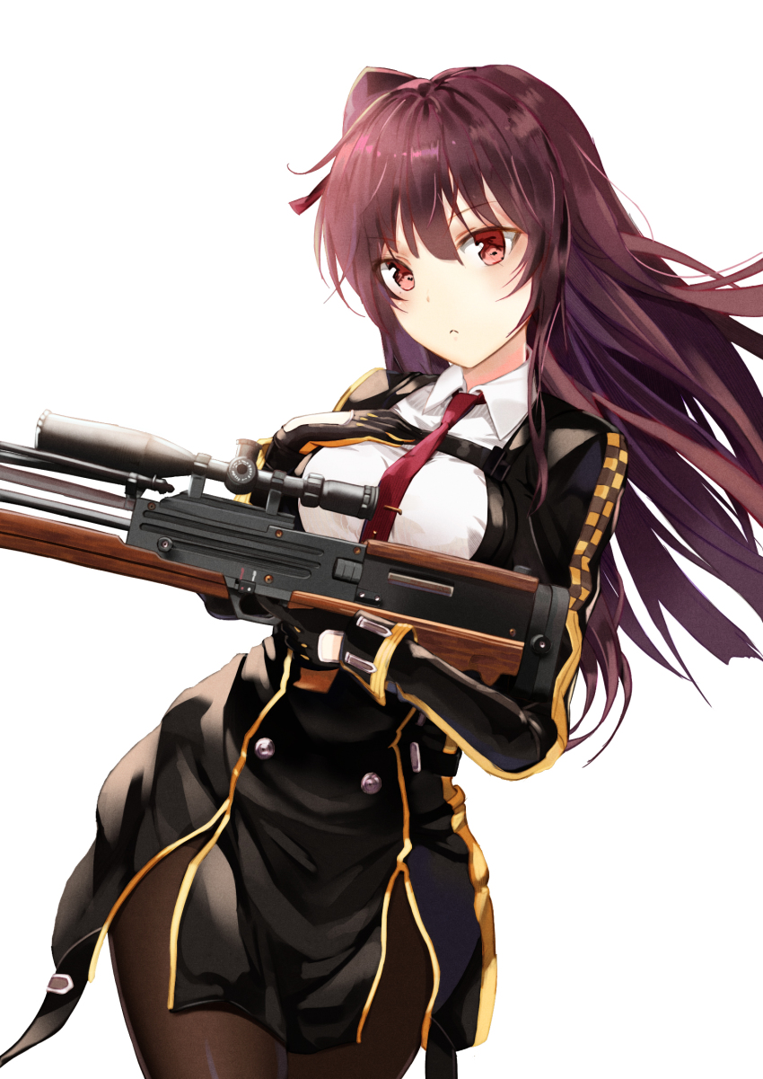 1girl, :<, bipod, black_gloves, black_jacket, black_pantyhose, black_skirt, blazer