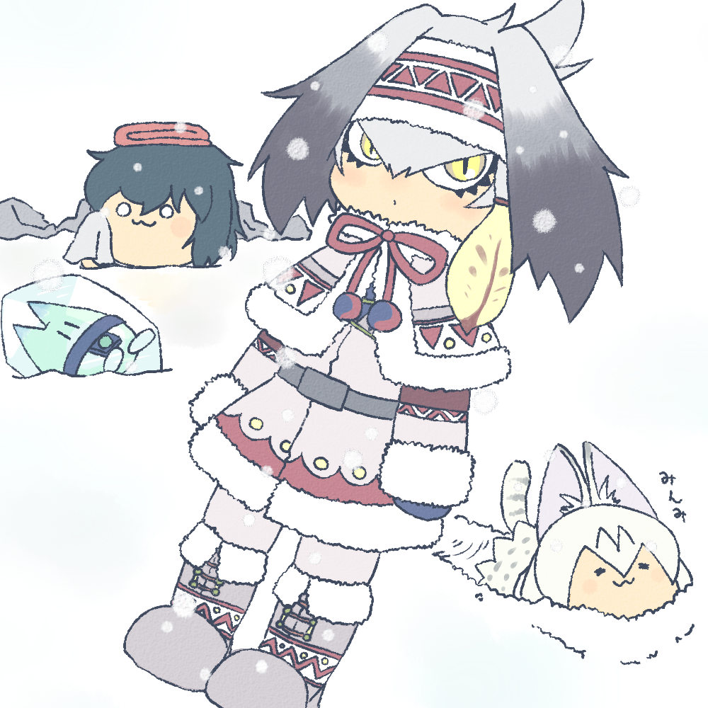 10s, 3girls, :3, =_=, adapted_costume, alternate_costume, animal_ears, animal_print