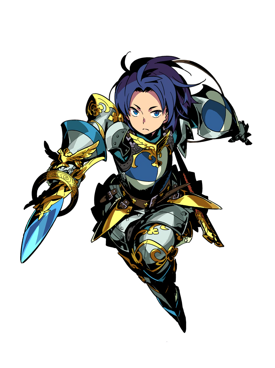 1boy, armor, blue_eyes, blue_hair, buckler, etrian_odyssey, fencer_(sekaiju), fencer_1_(sekaiju)