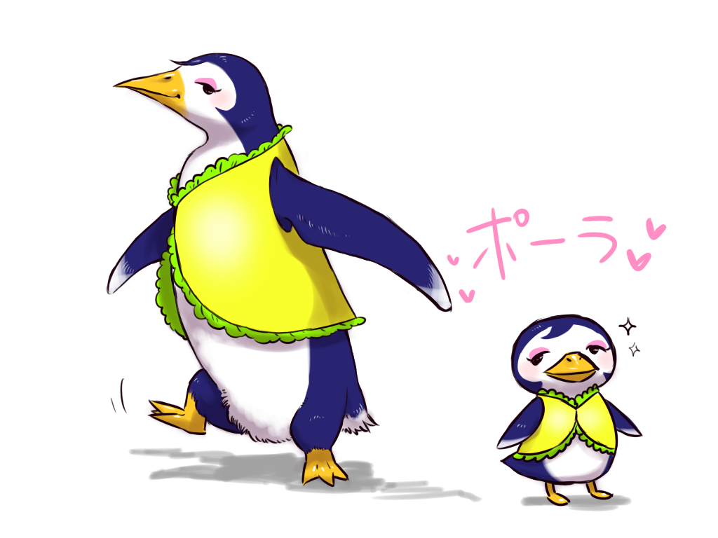 animal, animal_crossing, animal_focus, bird, denmoko, feathered_wings, gwen_(animal_crossing), heart, makeup, nintendo, no_humans, open_mouth, penguin, simple_background, solo, sparkle, white_background, wings
