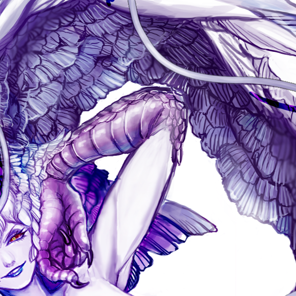 1girl, claws, devilman, feathered_wings, feathers, female_focus, harpy, head_wings, kyooochang, oversized_wings, monster_girl, navel, nude, red_eyes, simple_background, sirene_(devilman), smile, solo, white_background, white_hair, wings