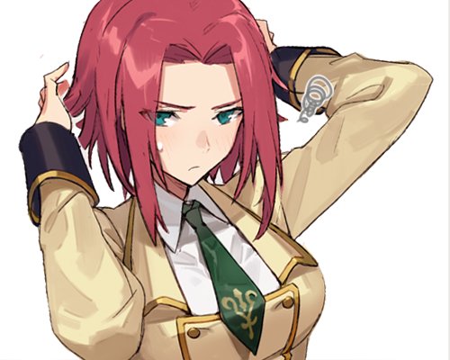 1girl, adjusting_hair, annoyed, blouse, code_geass, female_focus, green_eyes, green_necktie