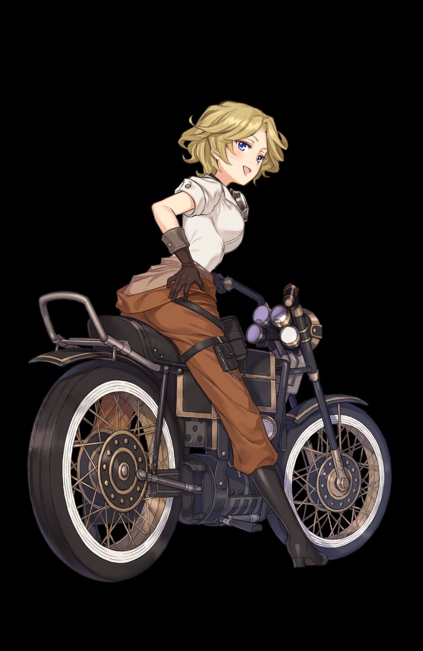 1girl, artist_request, black_boots, black_gloves, blonde_hair, blue_eyes, boots, breasts