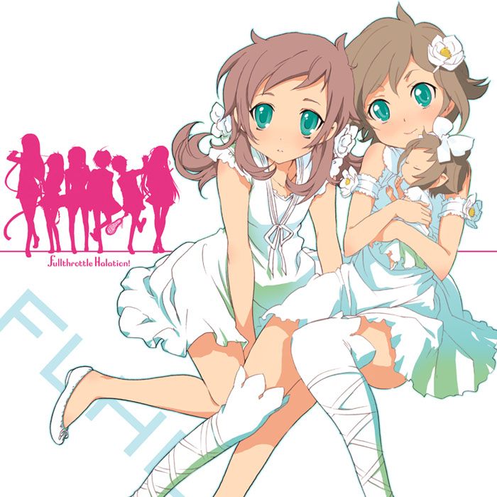 3girls, baby, bad_id, bad_pixiv_id, blue_eyes, brown_hair, dress, hug