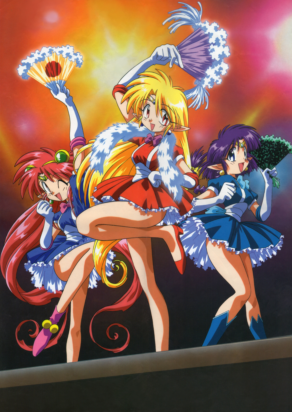 1990s_(style), arara_cocoa, arara_milk, arm_up, blonde_hair, blue_footwear, boots, braid