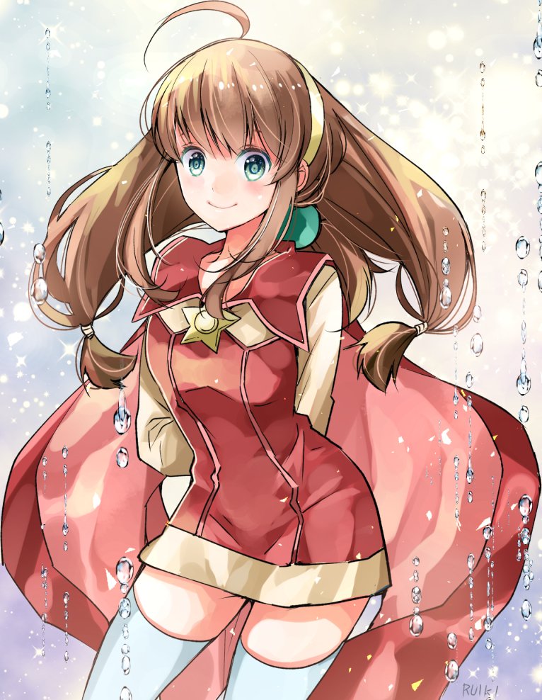 1girl, ahoge, blue_eyes, breasts, brown_hair, commentary_request, cowboy_shot, female_focus