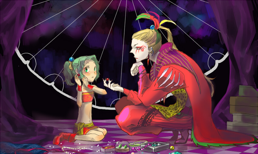 1990s_(style), 1boy, 1girl, adjusting_earrings, adjusting_hair, bad_id, bad_pixiv_id, cape